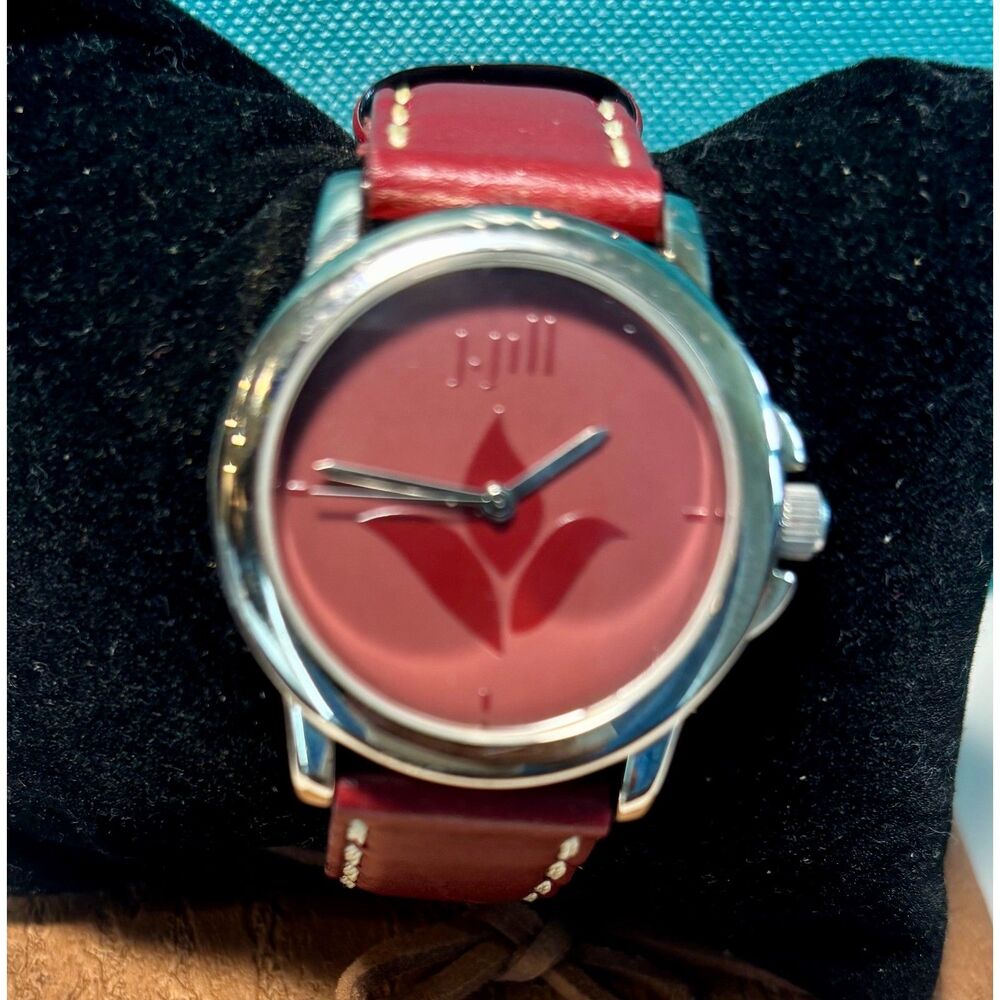J.Jill Women's Quartz Watch – Red Dial & Leather Strap – NEW BATTERY!